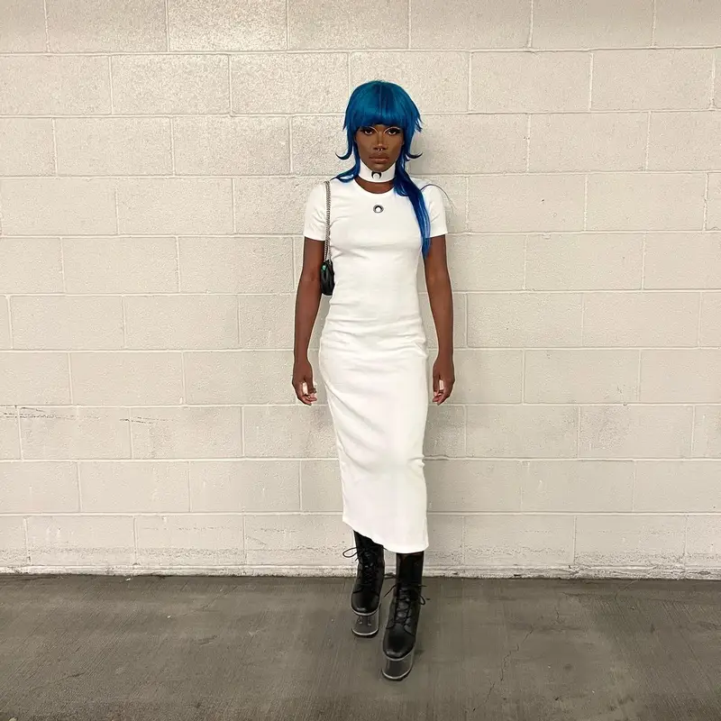 Doechii outfit in Marine Serre and YRU Shoes, 2021