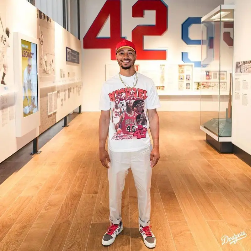 Mookie Betts outfit in John Elliott, Nike, and Travis Scott Merch, 2022