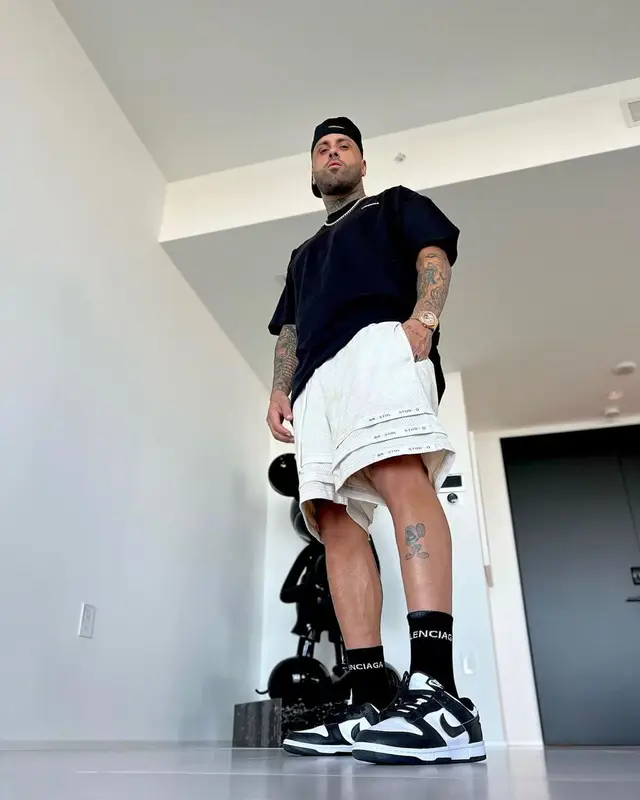 Nicky Jam outfit in Bristol Studio, Nike, and Balenciaga, 2022