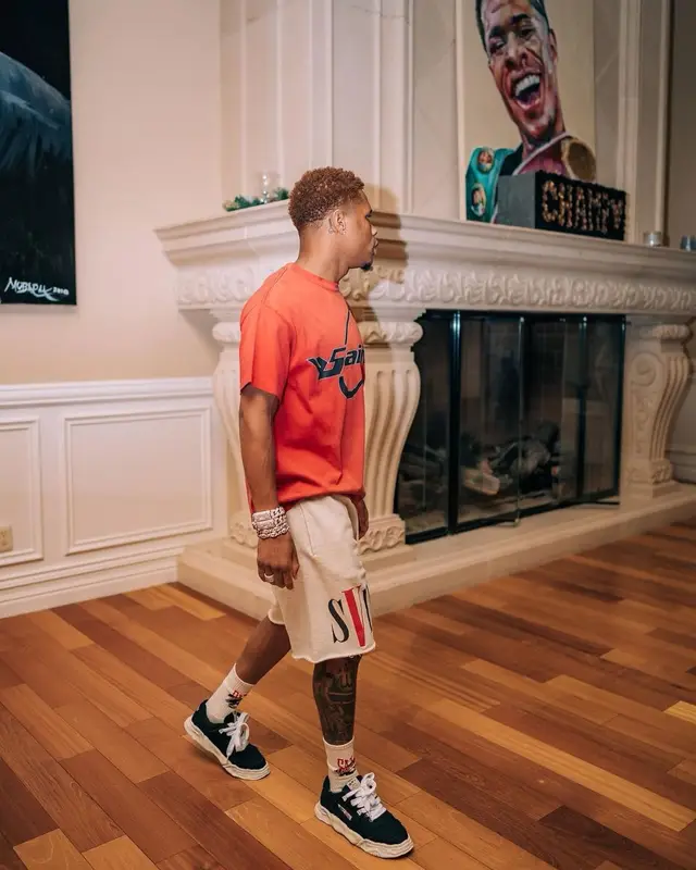 Devin Haney outfit in Saint Michael and Maison Mihara Yasuhiro, 2022