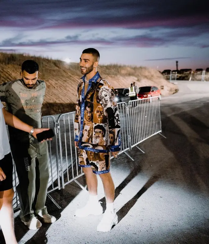 Manuel Turizo outfit in KidSuper, Maison Margiela, and Reebok, 2022