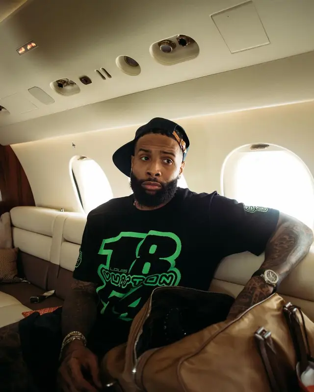 Odell Beckham Jr outfit in Louis Vuitton, Rick Owens, and Bottega Veneta, 2022