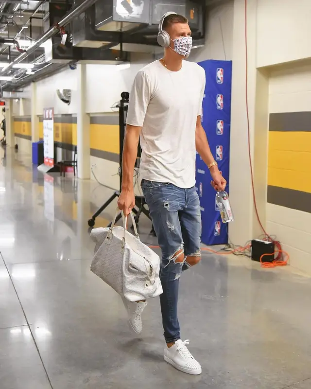 Kristaps Porzingis outfit in Amiri, Goyard, and NBA, 2020