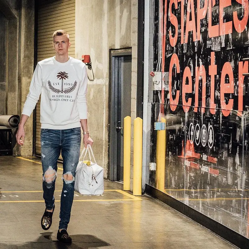 Kristaps Porzingis outfit in Ih Nom Uh Nit, Amiri, and Goyard, 2018