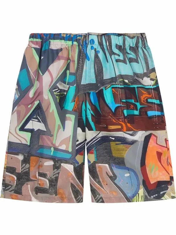 Off-White Graffiti-Print Elasticated Bermuda Shorts $815
