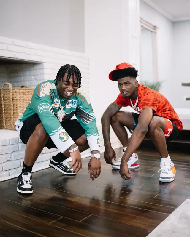 Fredo Bang outfit in Supreme, Amiri, and Palm Angels, 2022