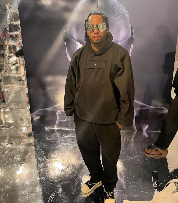 Fivio Foreign outfit in Rick Owens, Yeezy, and GAP, 2022