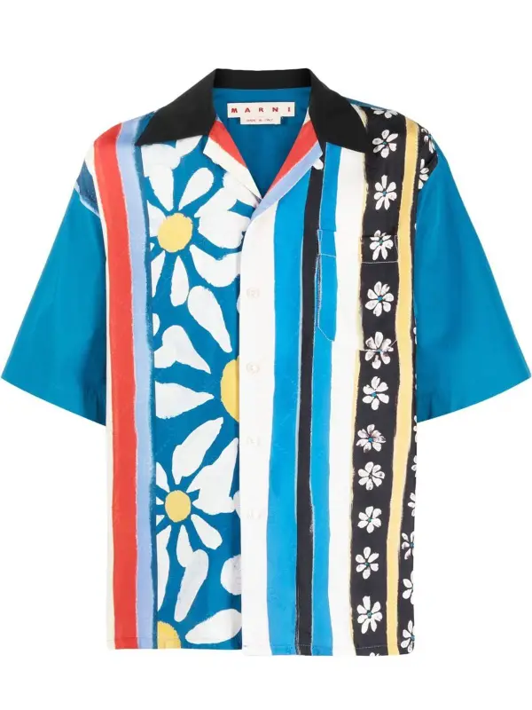 Marni Floral-Stripes Bowling Shirt $808