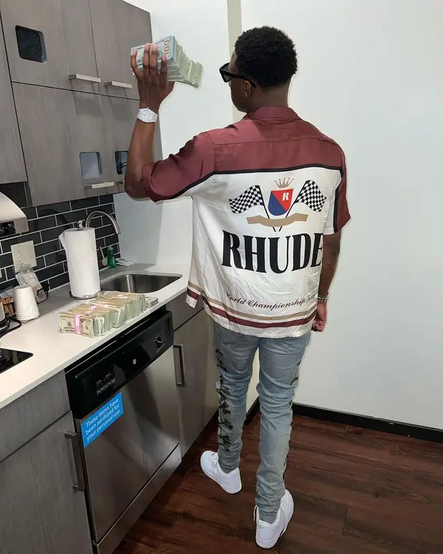 Rob49 outfit in Rhude, Nike, and Amiri, 2022
