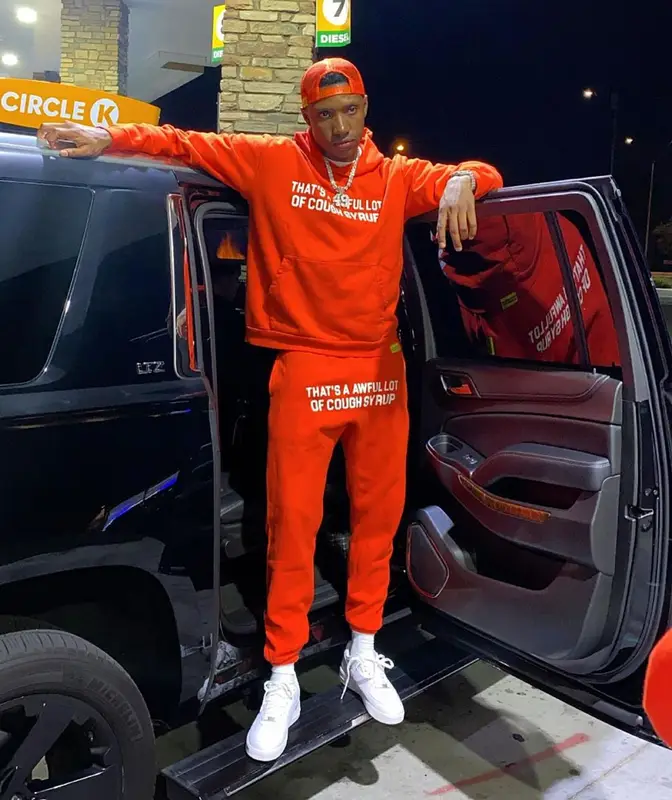 Rob49 outfit in Nike, Cough Syrup, and The Webster, 2022