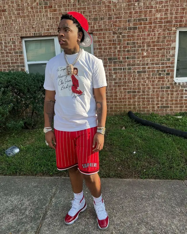 Lil Gotit outfit in Supreme, Jordan, and Hanes, 2022