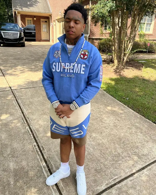 Lil Gotit outfit in Supreme, Nike, and Hanes, 2022