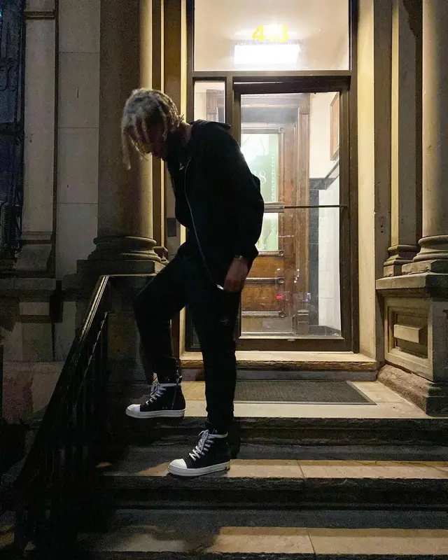 Lil Playah outfit in Stone Island, Rick Owens, and Vivienne Westwood, 2021