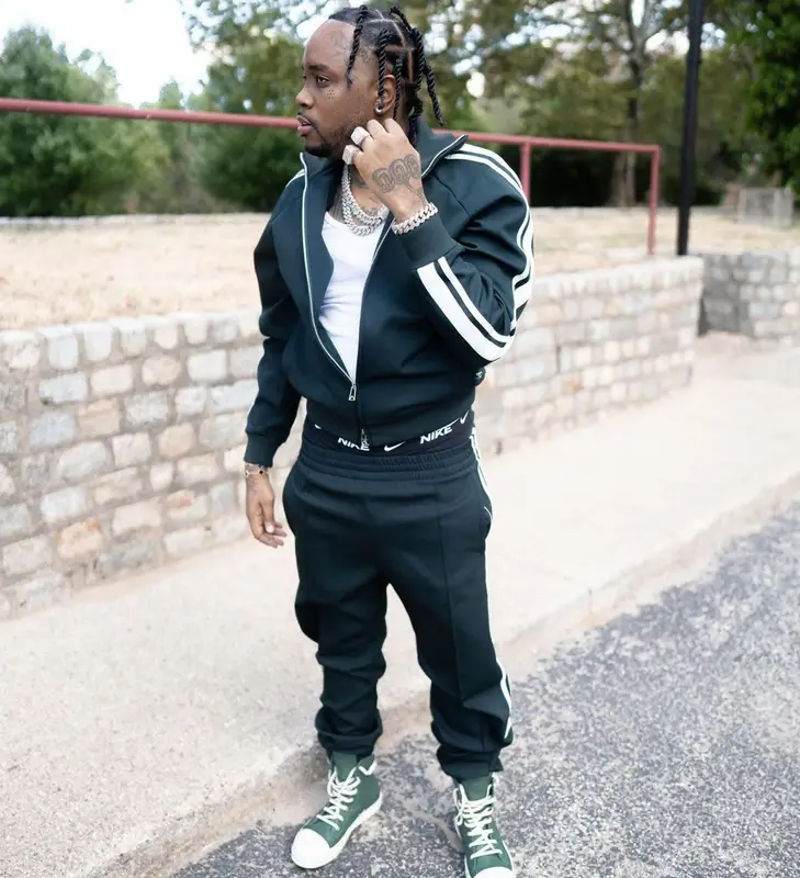 Fivio Foreign outfit in Bottega Veneta and Rick Owens, 2022