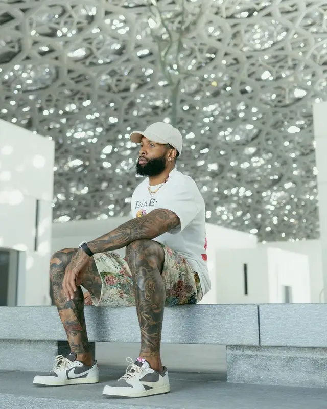 Odell Beckham Jr outfit in Nike, Louis Vuitton, and Travis Scott Merch, 2022