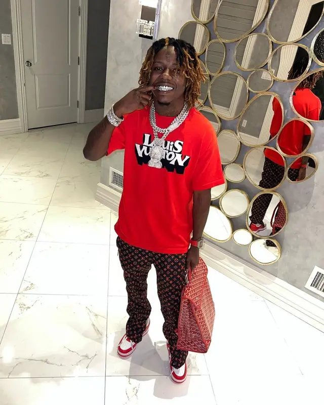 Jackboy outfit in Louis Vuitton, Nike, and Goyard, 2022
