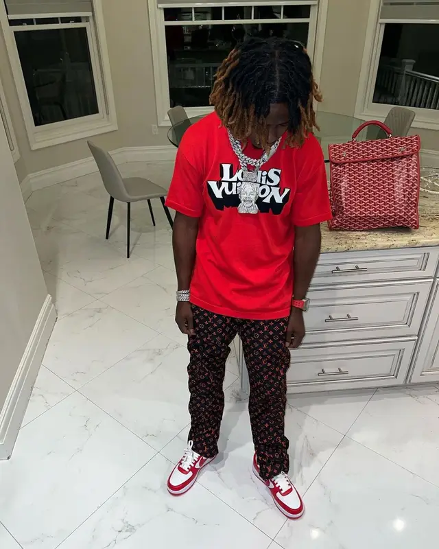 Jackboy outfit in Louis Vuitton, Nike, and Goyard, 2022