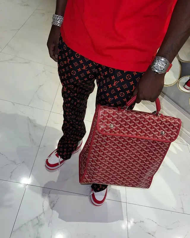Jackboy outfit in Louis Vuitton, Nike, and Goyard, 2022