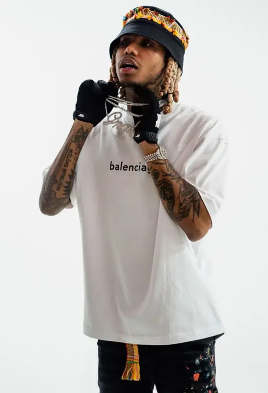 Lil Gnar outfit in Balenciaga, Amiri, and Lanvin, 2022