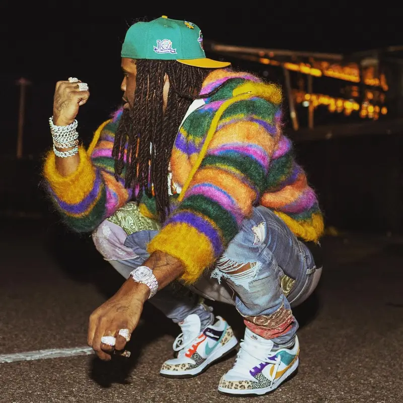 Chief Keef outfit in Marni, Amiri, and New Era, 2022