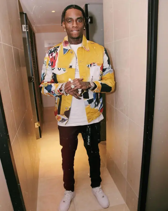 Soulja Boy outfit in Purple Brand and Nike, 2022