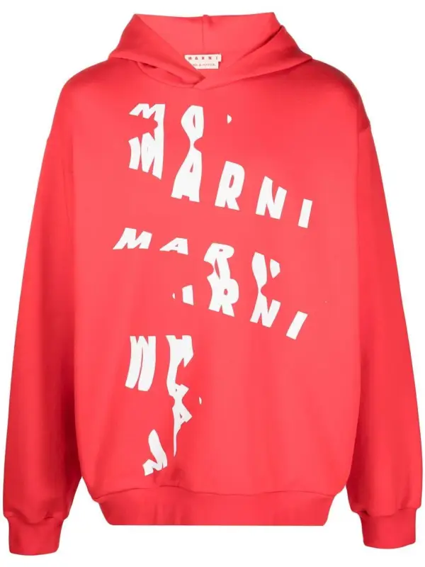 Marni Swirl Logo Red Pullover Hoodie $694