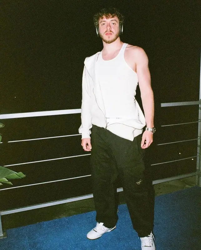 Jack Harlow outfit in Lucid FC, Stone Island, and New Balance, 2022