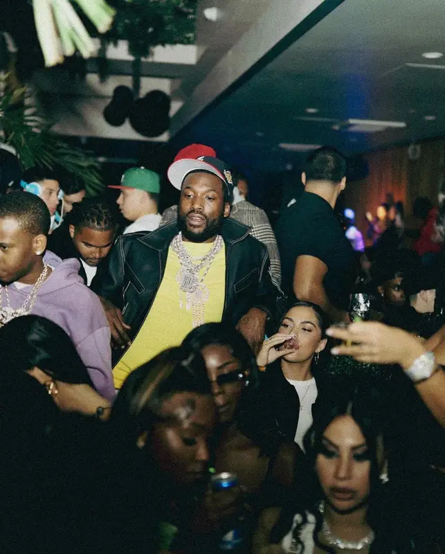 Meek Mill outfit in Louis Vuitton, Who Decides War, and Jordan, 2022