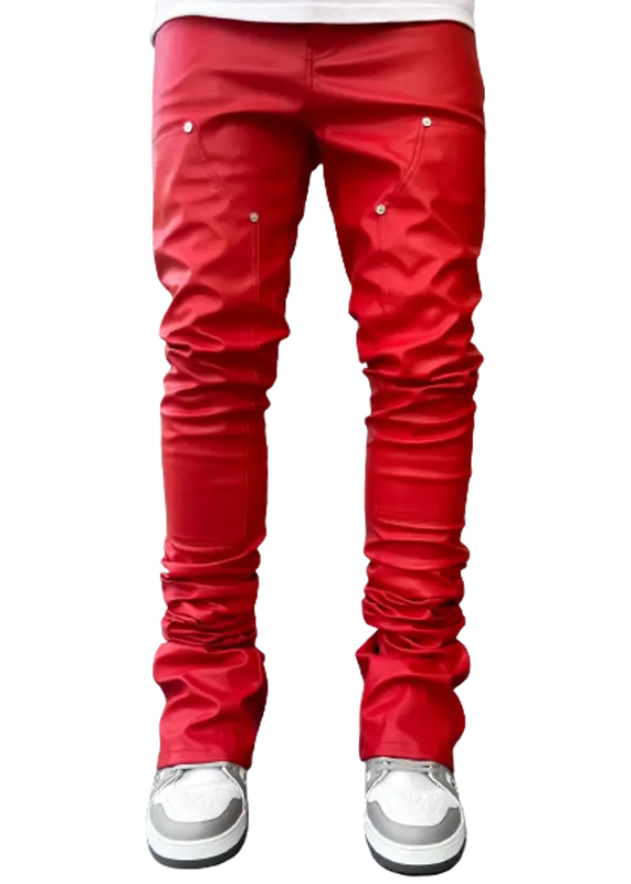 Guapi Crimson Red Stacked Leather Pants