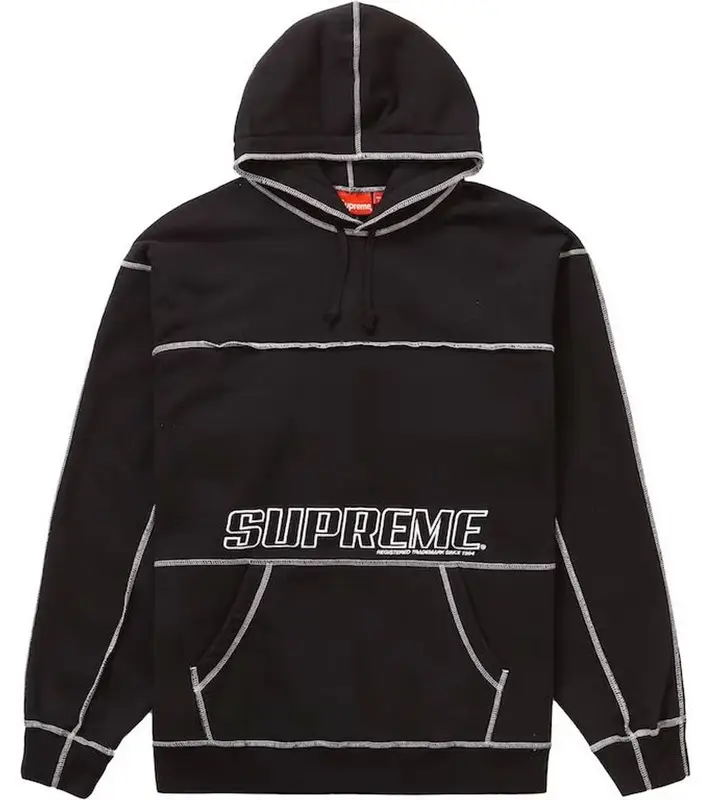 Supreme Logo Black Coverstitch Hooded Sweatshirt | WHAT'S ON THE STAR?
