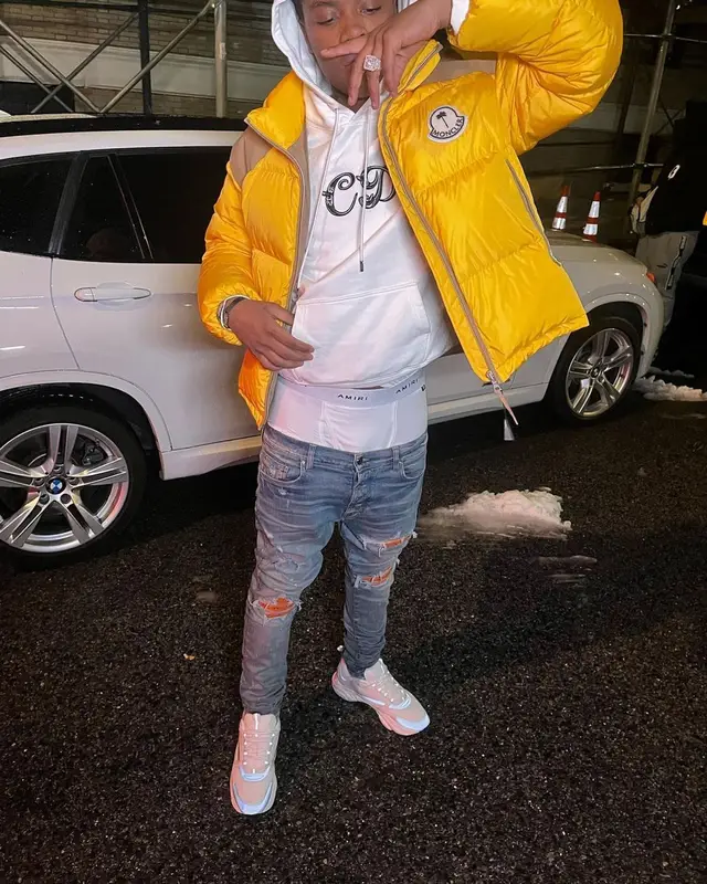 Sha EK outfit in Moncler, Palm Angels, and Amiri, 2022
