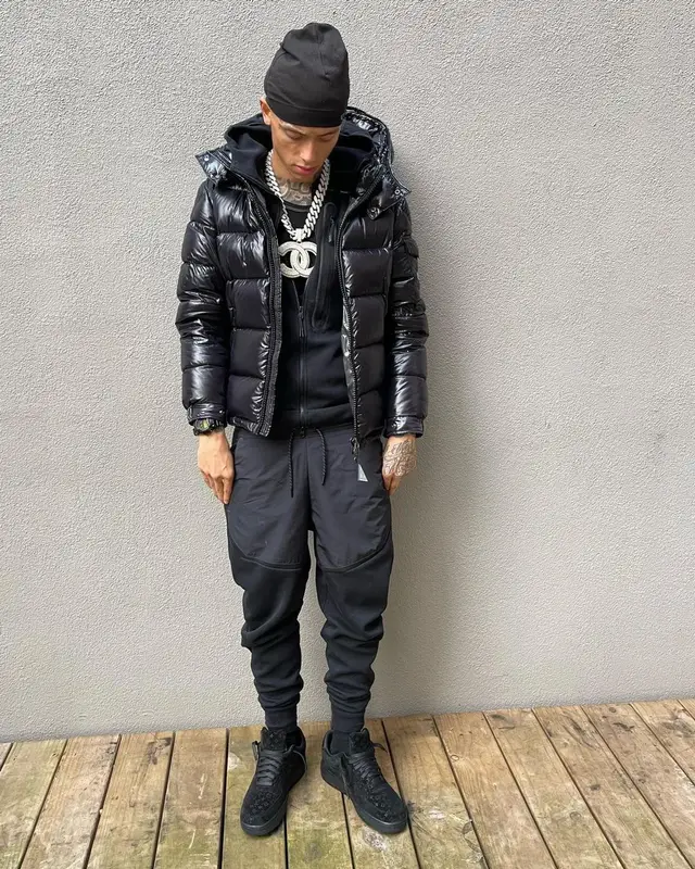 Central Cee outfit in Moncler, Nike, and Louis Vuitton, 2022