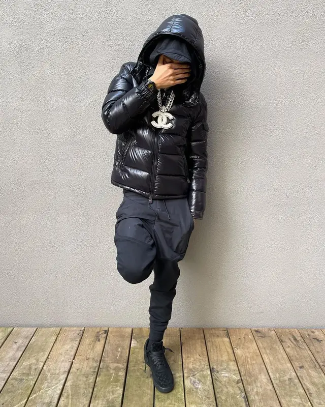 Central Cee outfit in Moncler, Nike, and Louis Vuitton, 2022