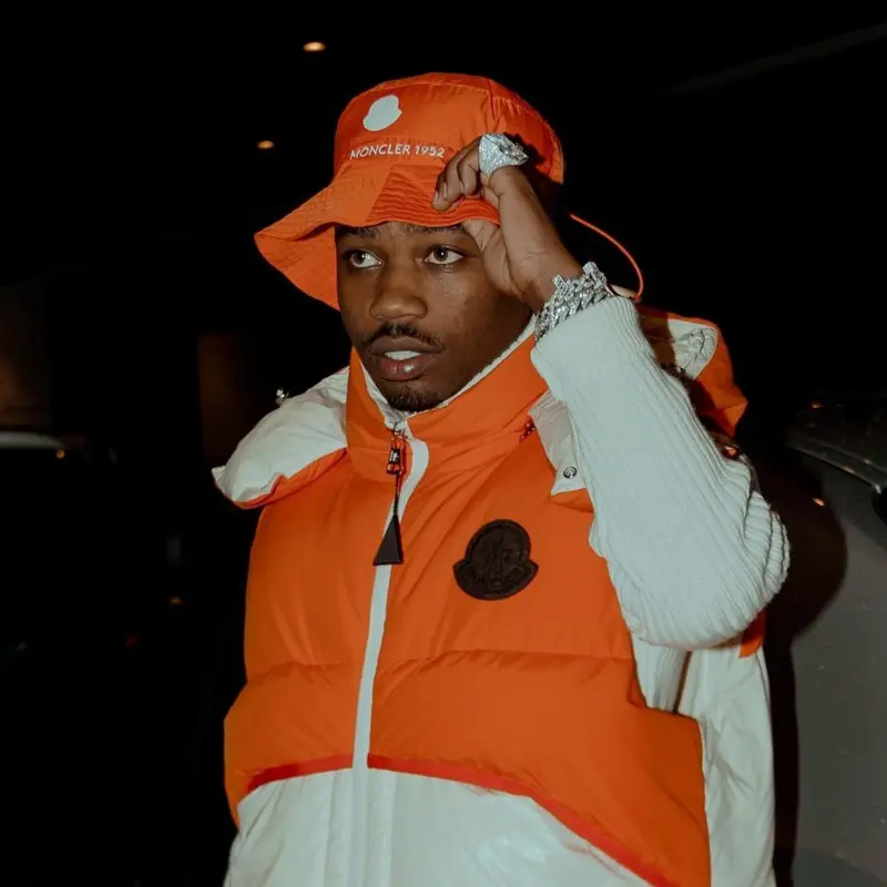 Roddy Ricch outfit in Nike and Moncler, 2022