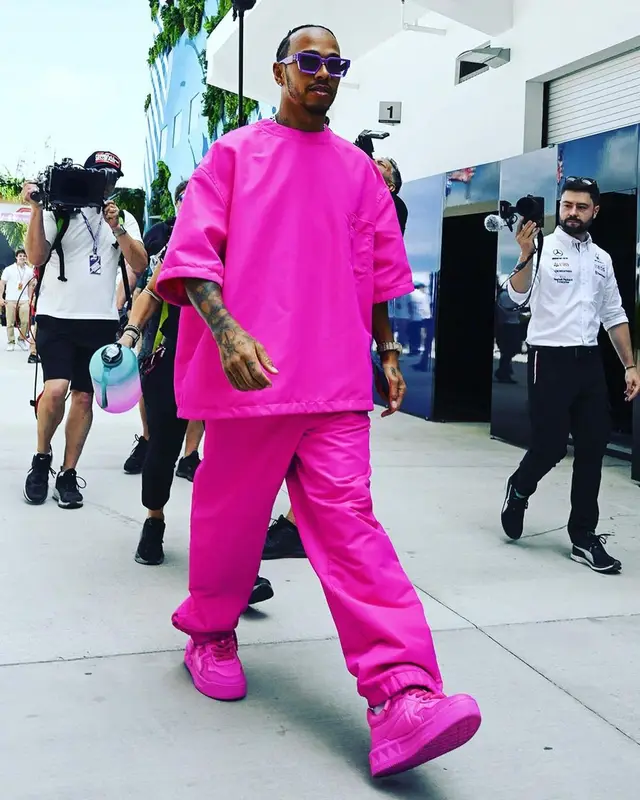Lewis Hamilton outfit in Valentino and Louis Vuitton, 2022