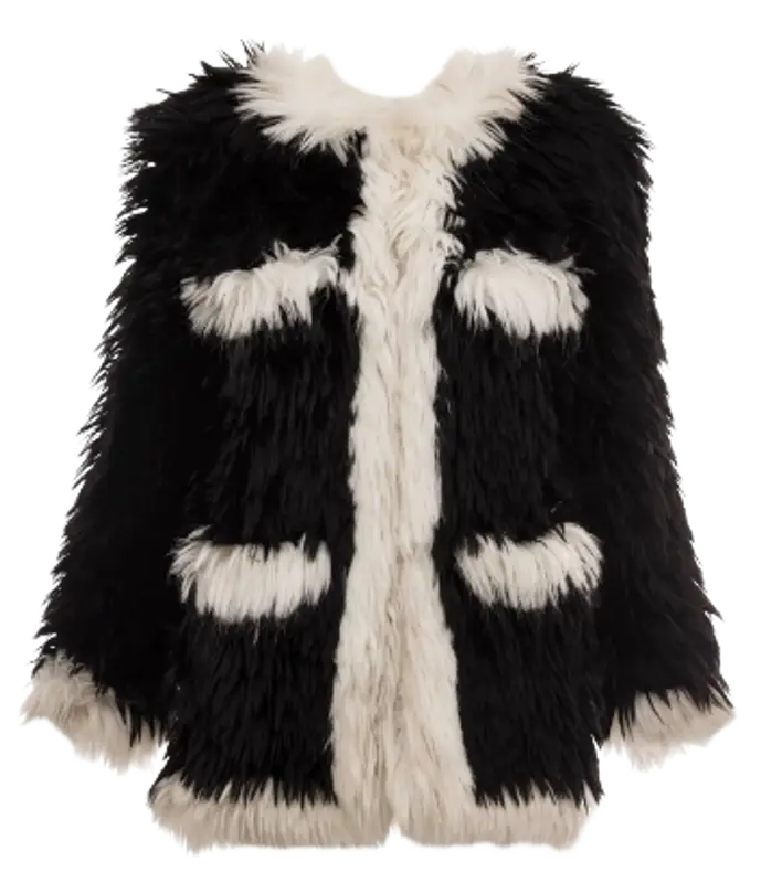 Chanel Runway Black With White Trim Faux Fur Jacket
