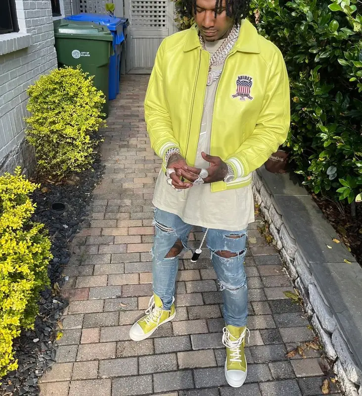 Moneybagg Yo outfit in Avirex, Rick Owens, and Amiri, 2022
