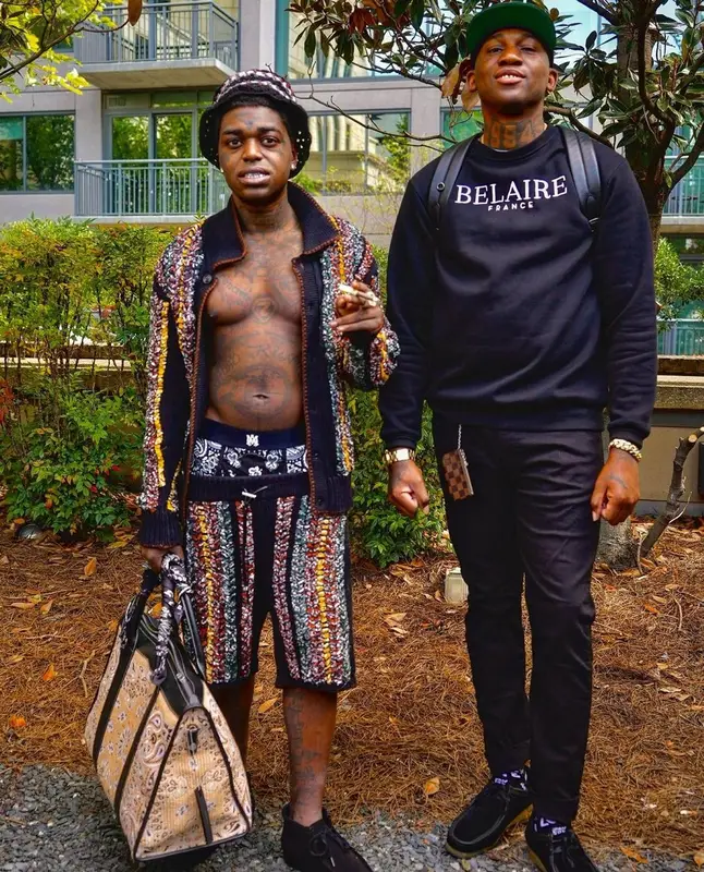 Kodak Black outfit in Clarks and Amiri, 2022