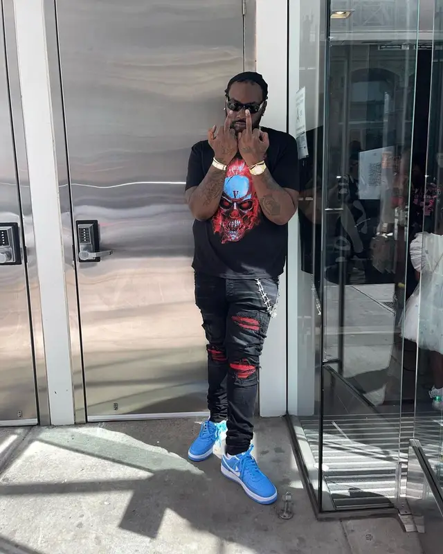Peezy outfit in Vlone, Amiri, and Versace, 2022