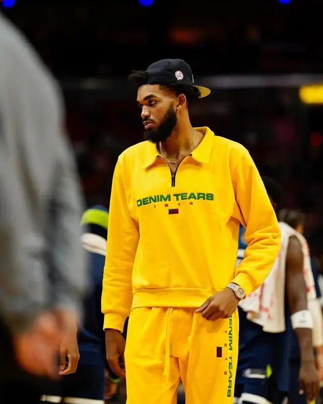 Karl Anthony Towns outfit in Denim Tears and Nike, 2022