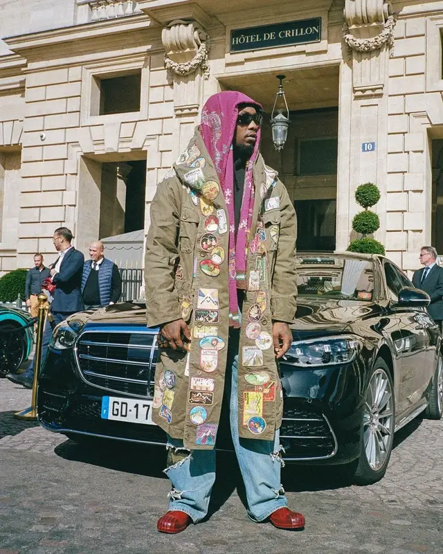 Offset outfit in Balenciaga, Prada, and Kapital, 2022