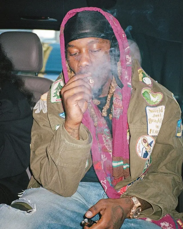 Offset outfit in Balenciaga, Prada, and Kapital, 2022