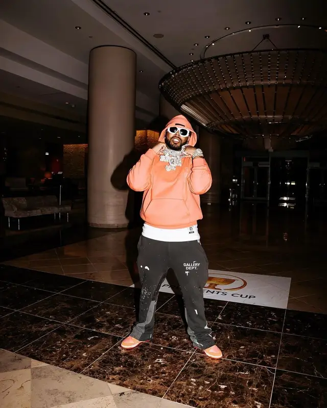 Icewear Vezzo outfit in Fear of God, Gallery Dept., and Versace, 2022