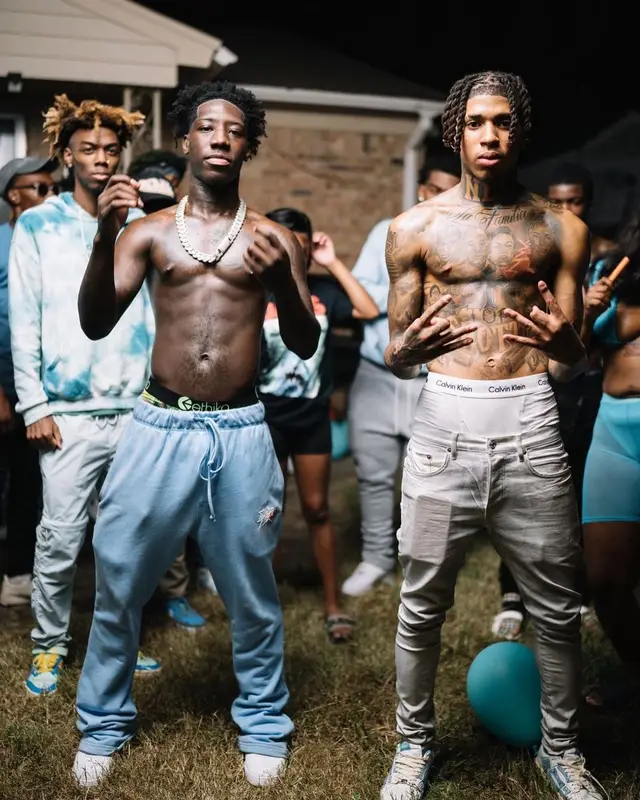 NLE Choppa outfit in Purple Brand, Amiri, and Calvin Klein, 2022