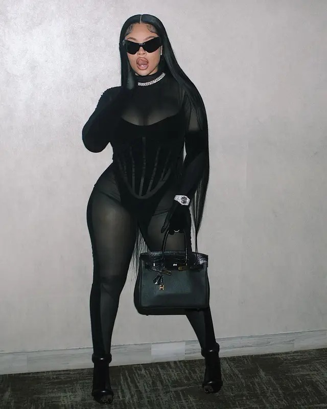 Latto outfit in Wolford, Balenciaga, and Mugler, 2022