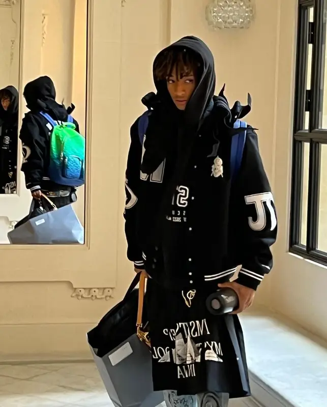 Jaden Smith outfit in MSFTSrep, New Balance, and Louis Vuitton, 2022