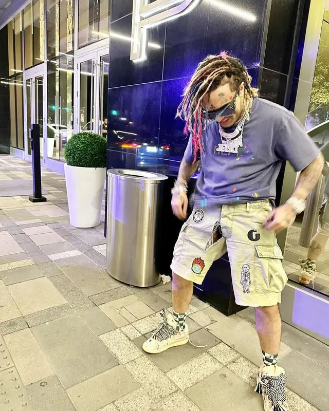 Lil Pump outfit in Gallery Dept., Versace, and Chrome Hearts, 2022