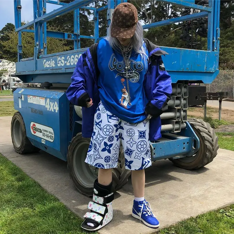 Billie Eilish outfit in The North Face, Imran Potato, and Nike, 2021