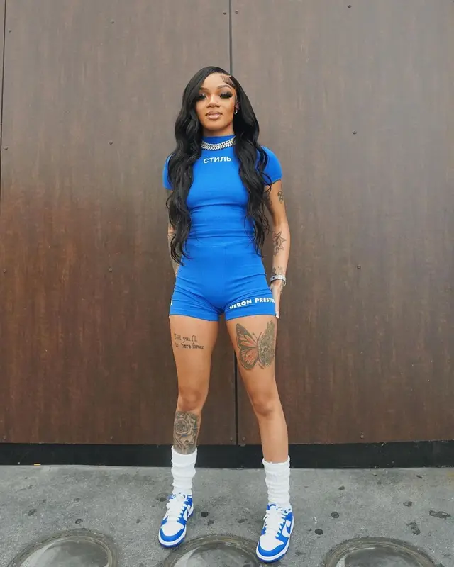 GloRilla outfit in Heron Preston and Nike, 2022