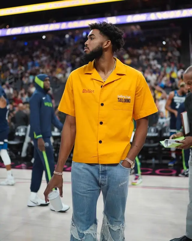 Karl Anthony Towns outfit in Gallery Dept., Nike, and Off-White, 2022